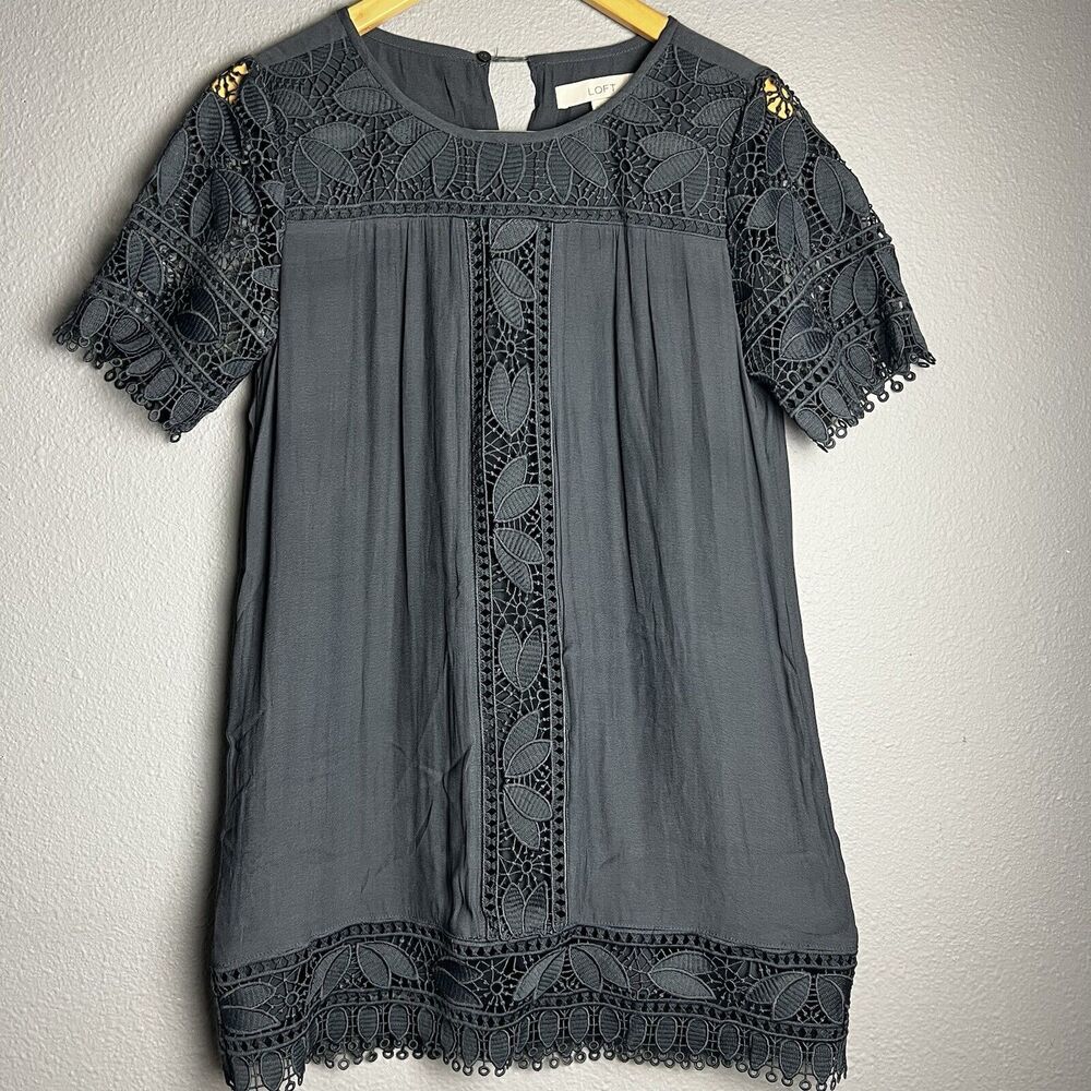Loft Black Mini Dress Lace Short Sleeve Lined Size S Peek A Boo Whimsigoth Boho
